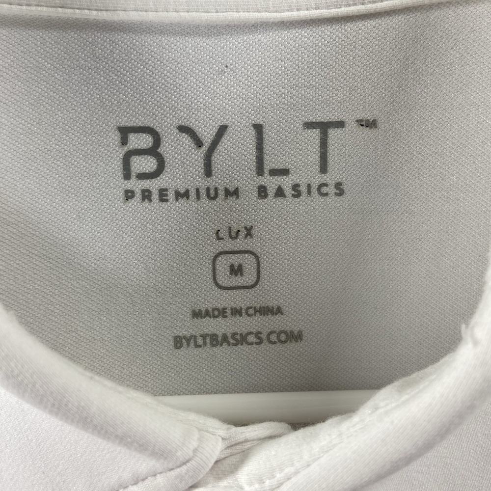 BYLT Shirt men's Medium Polo Long Sleeve Lux Drop Cut White Performance Pullover - Picture 5 of 12